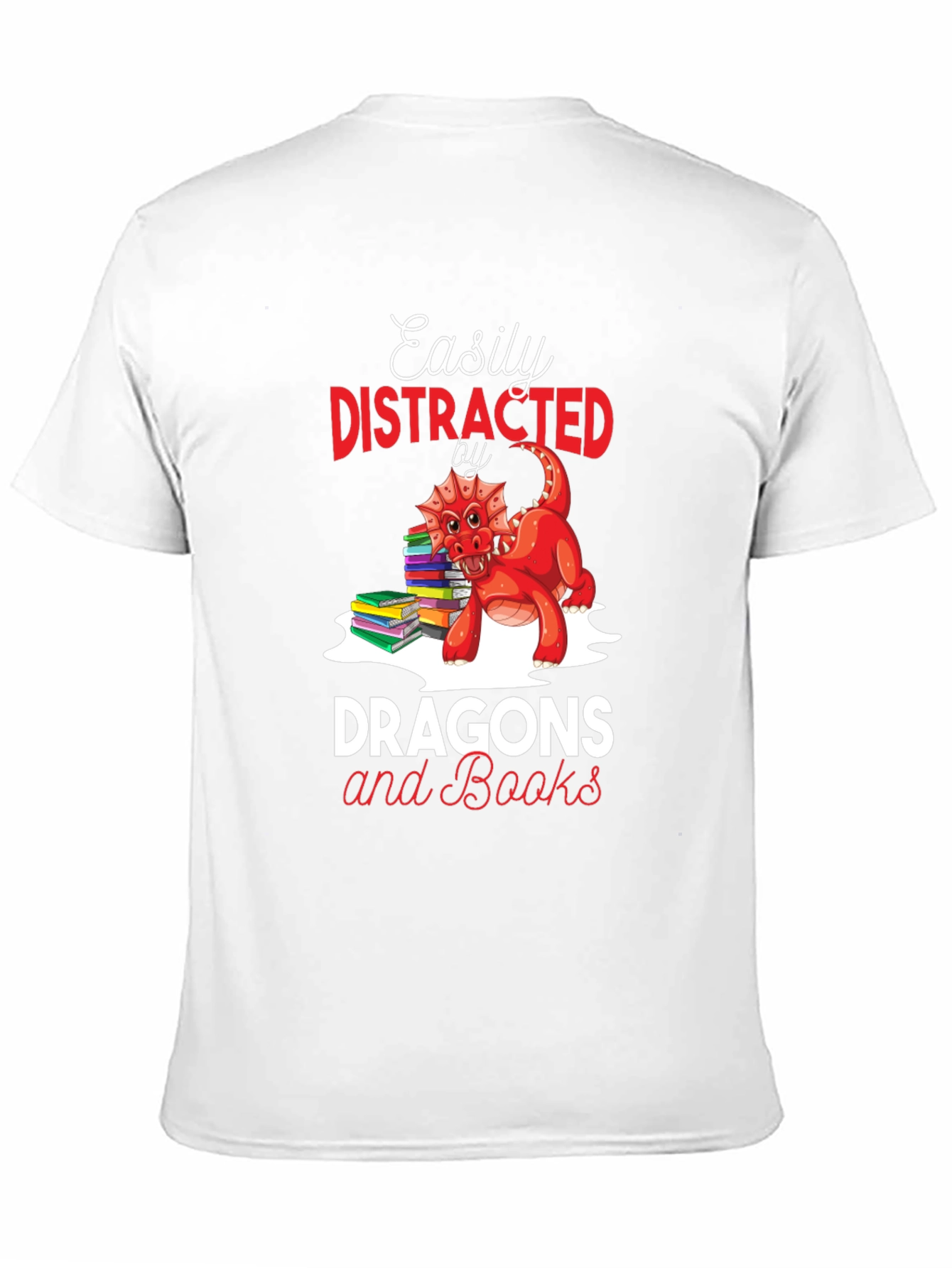 Easily Distracted by Dragons & Books Black T-Shirt