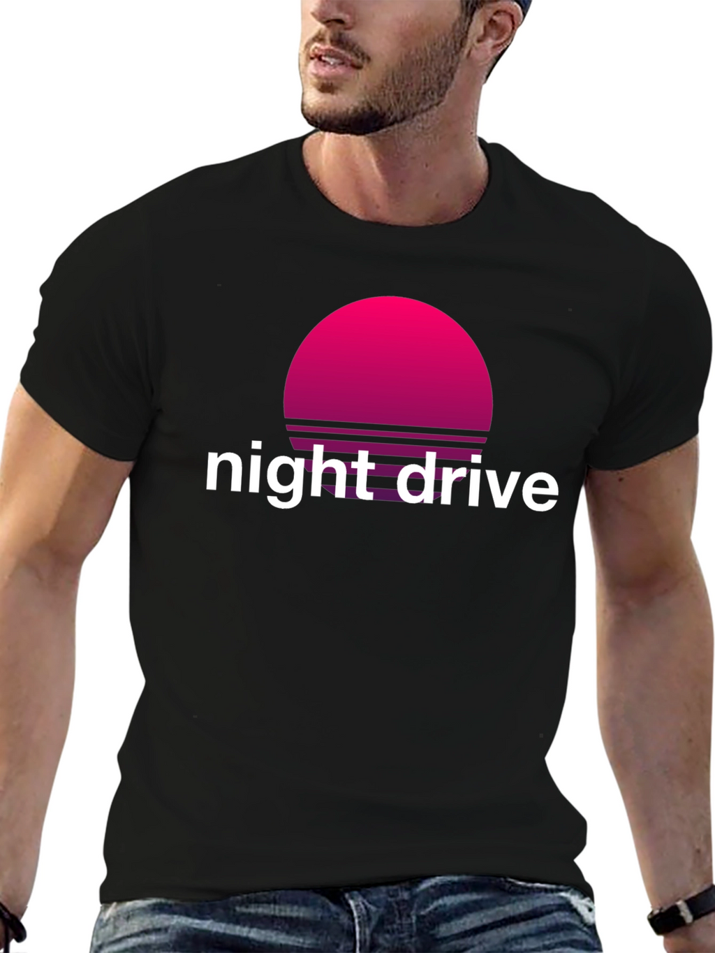 Night Drive Retro T-Shirt - Synthwave Sunset Design