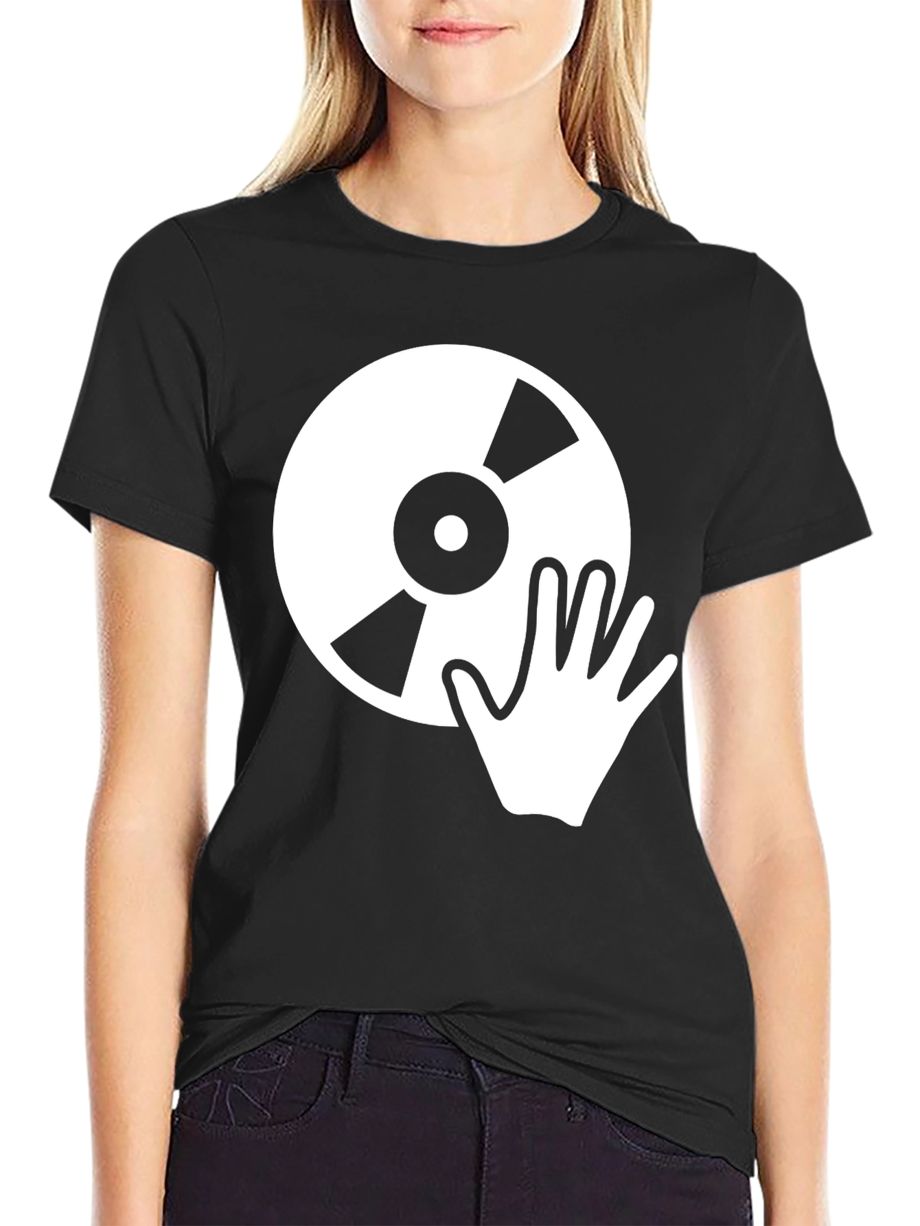 DJ Graphic T-Shirt - Turntable Hand Design Black Cotton Tee