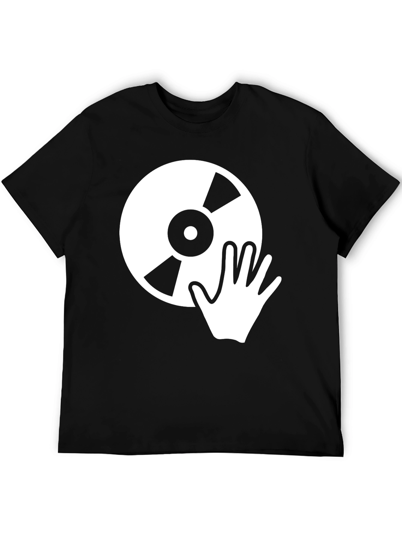 DJ Graphic T-Shirt - Turntable Hand Design Black Cotton Tee
