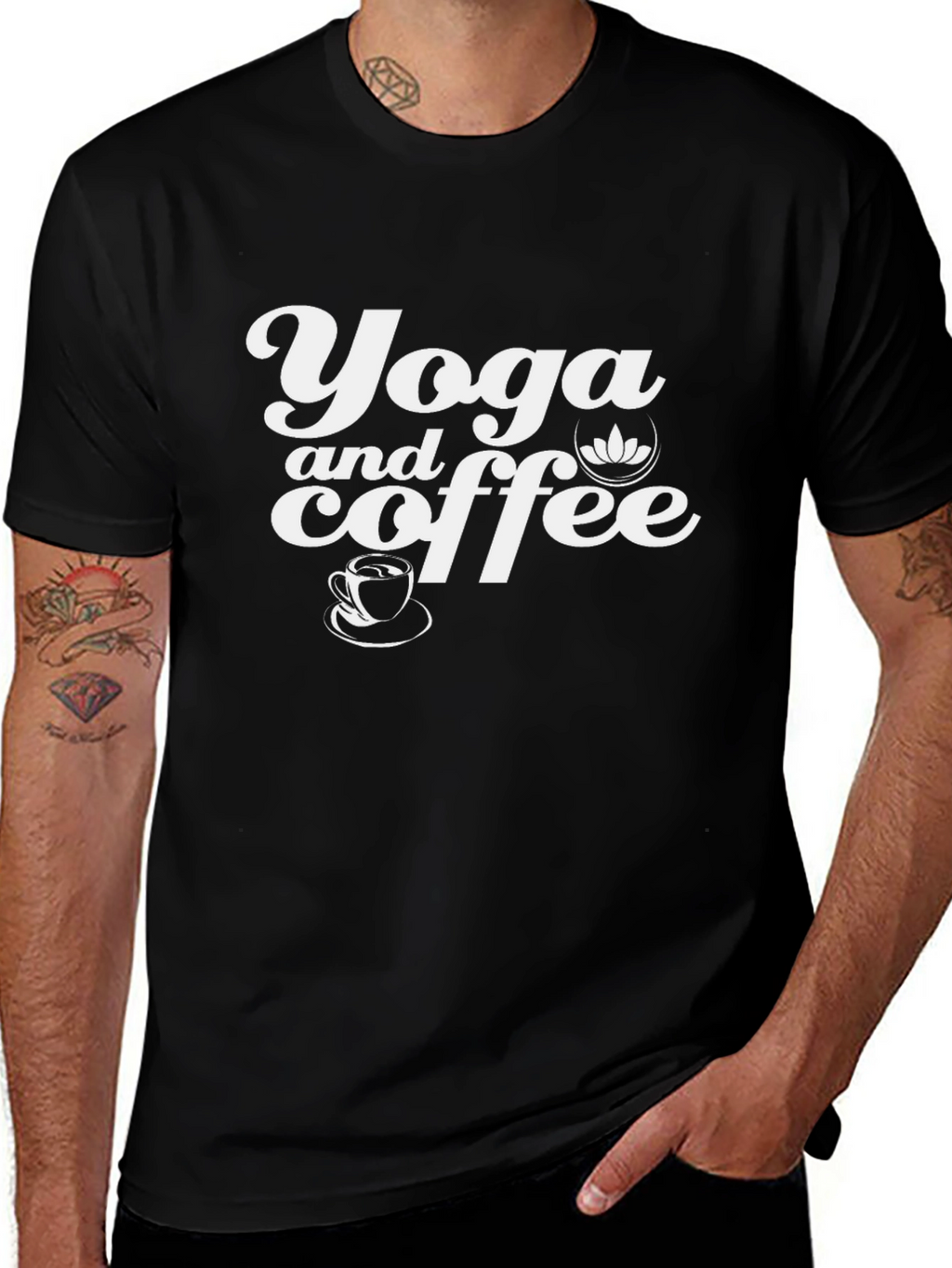 Yoga and Coffee Graphic T-Shirt - Black