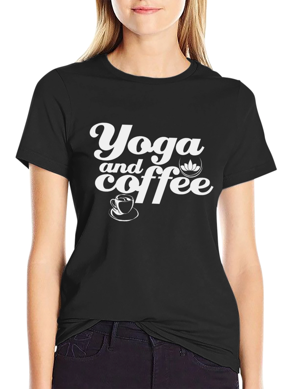 Yoga and Coffee Graphic T-Shirt - Black