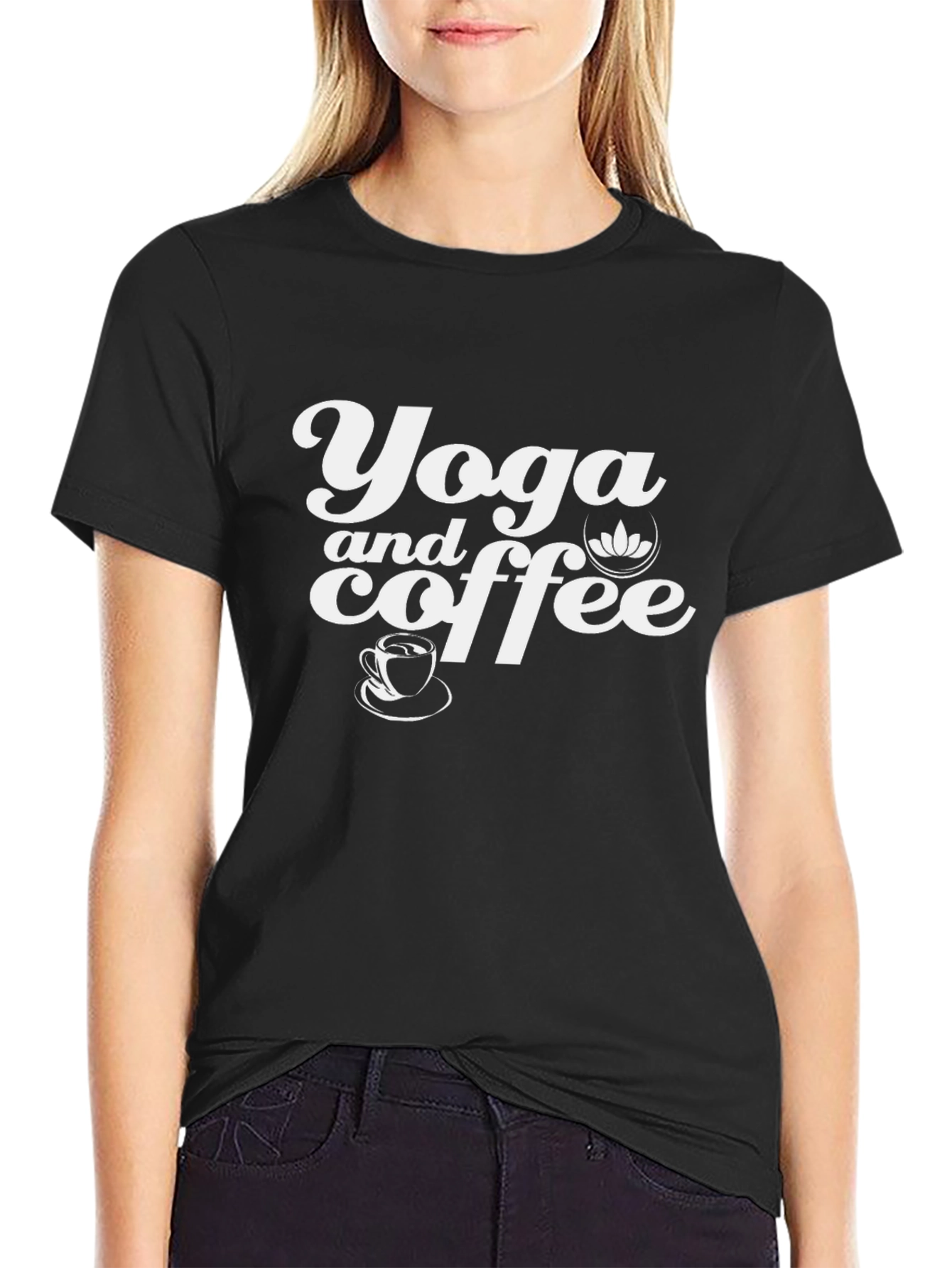 Yoga and Coffee Graphic T-Shirt - Black