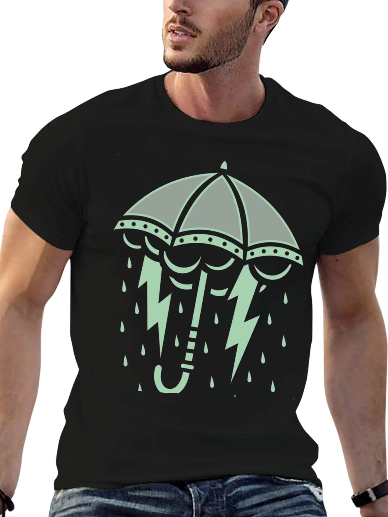 Umbrella Rain & Lightning Bolt Graphic Tee