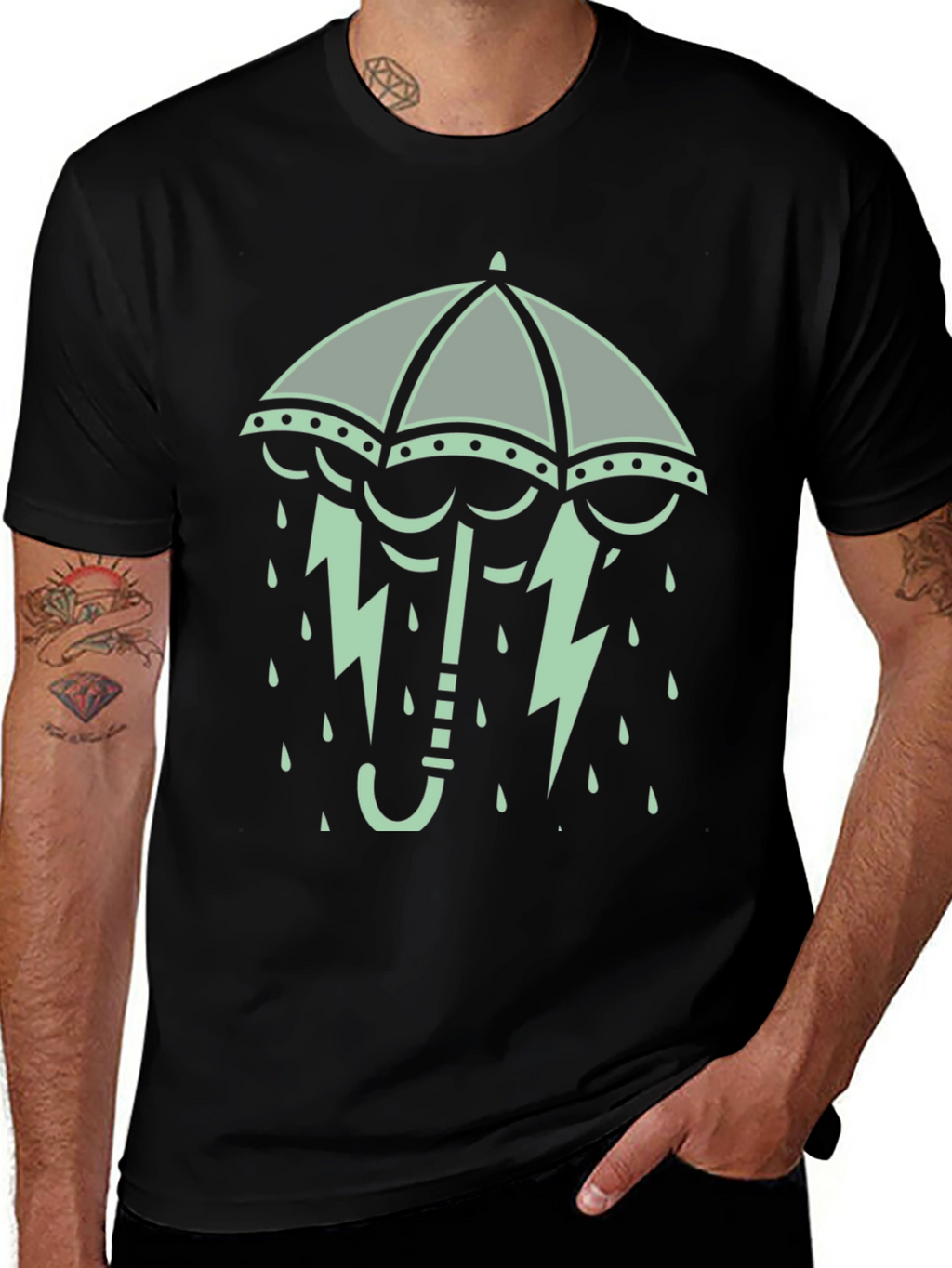 Umbrella Rain & Lightning Bolt Graphic Tee