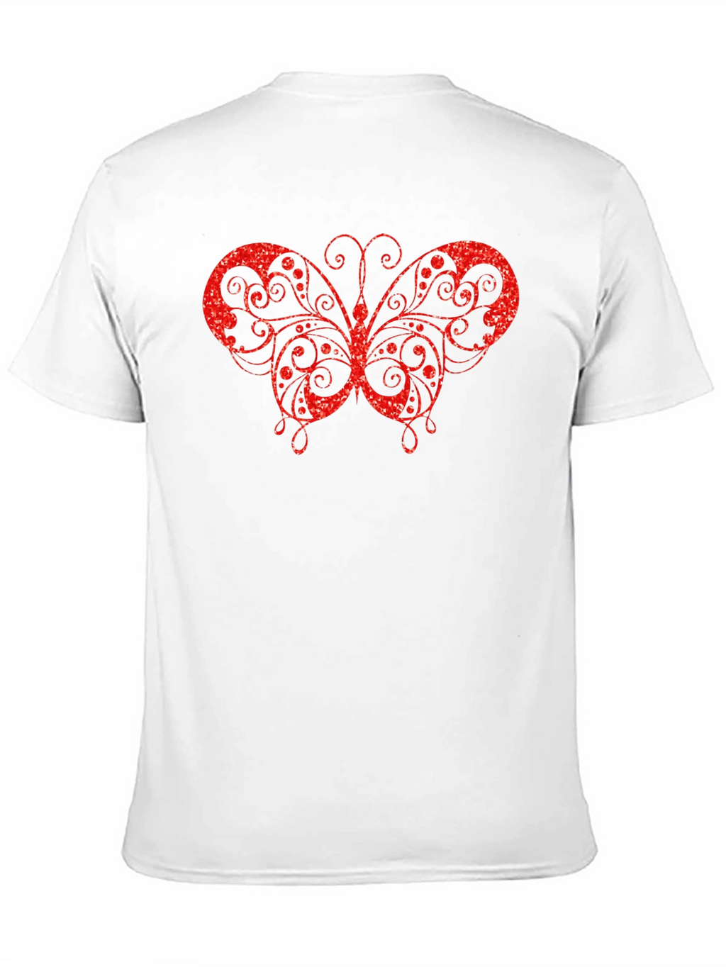 Red Glitter Butterfly Graphic Black T-Shirt