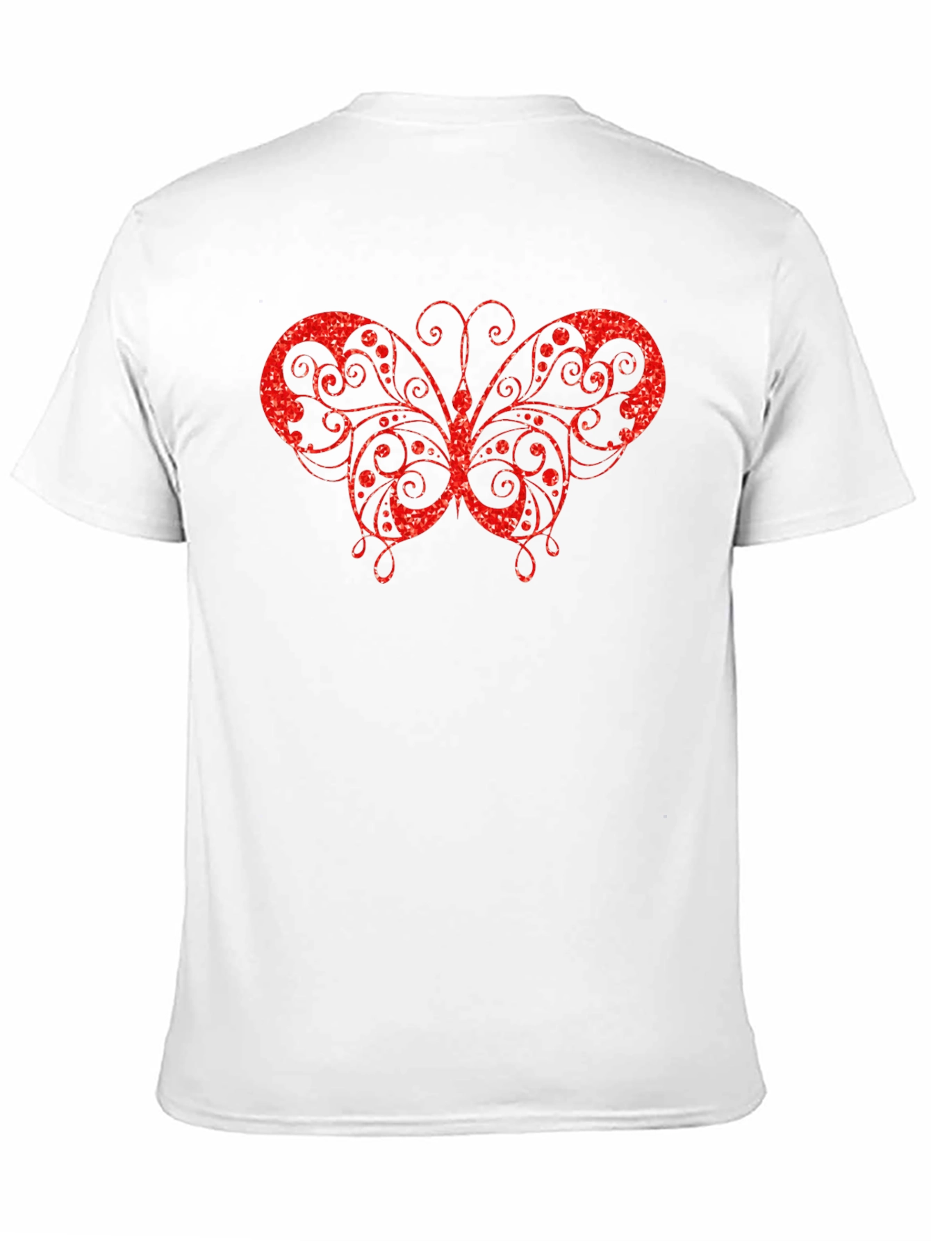 Red Glitter Butterfly Graphic Black T-Shirt