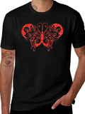Red Glitter Butterfly Graphic Black T-Shirt