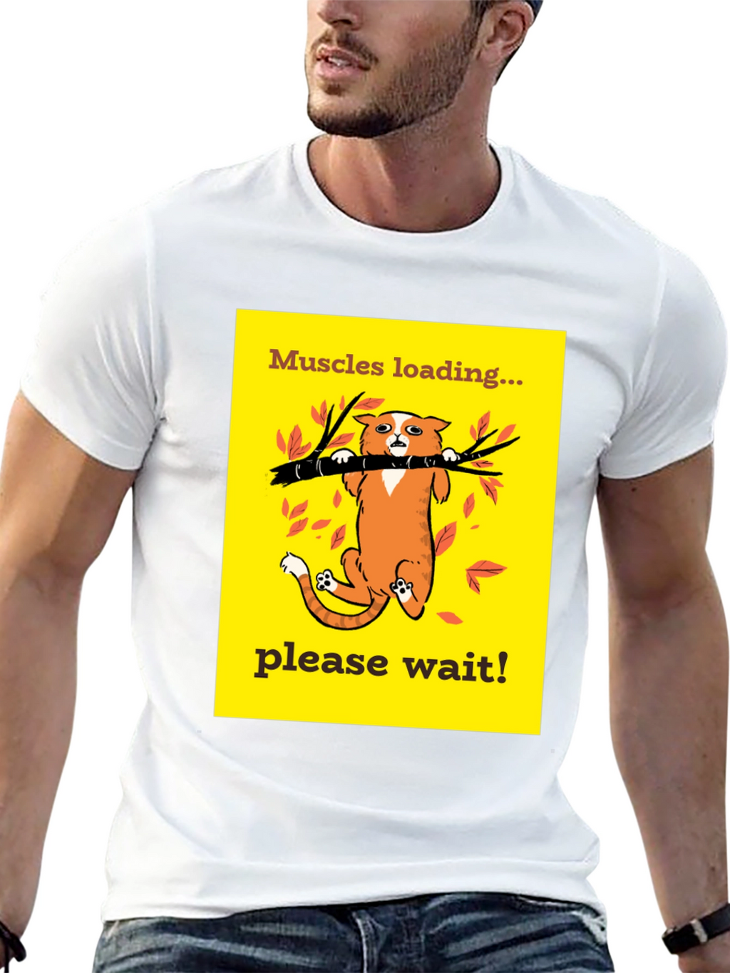 Muscles Loading Funny Cat Graphic Tee Shirt