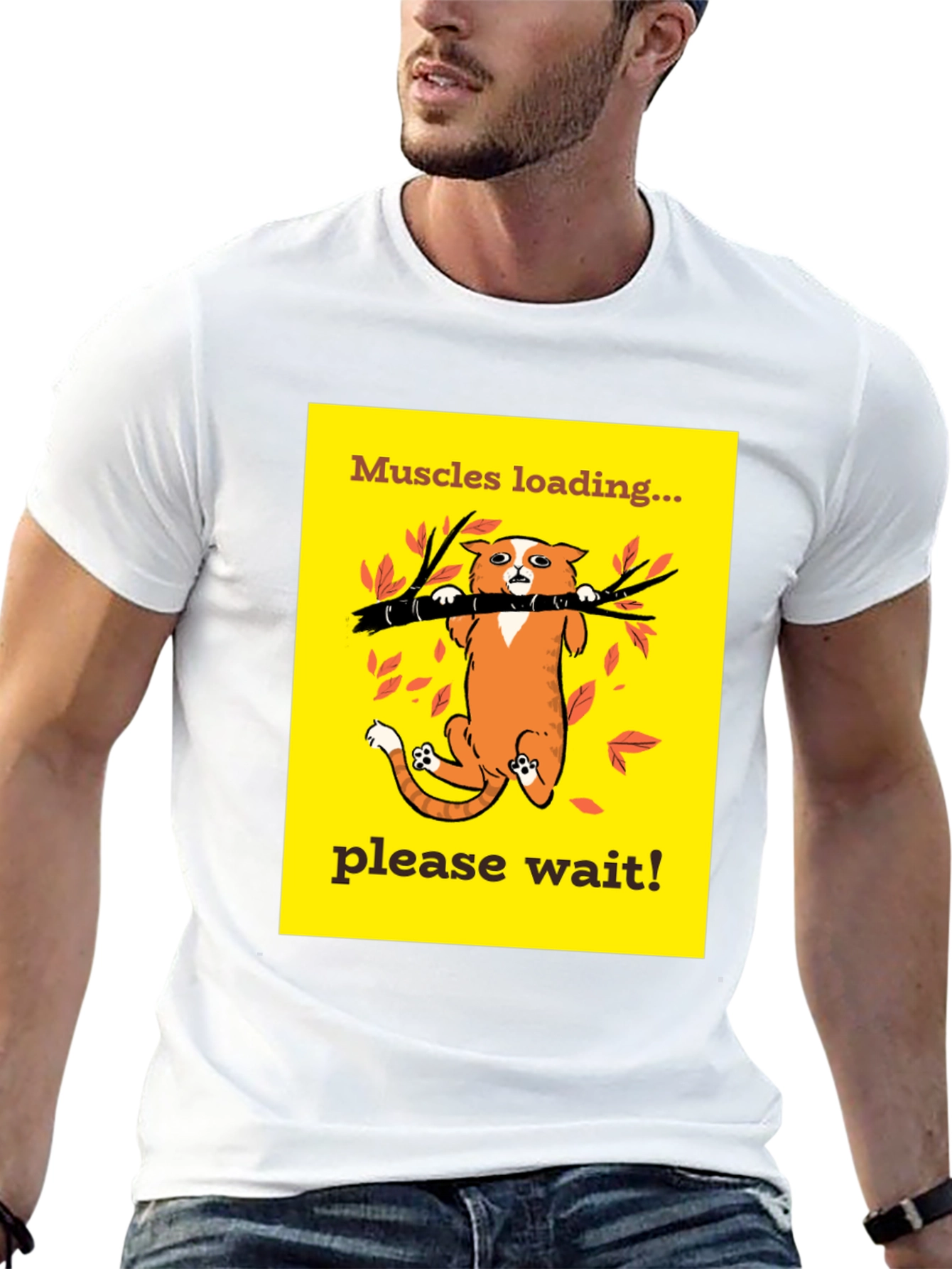 Muscles Loading Funny Cat Graphic Tee Shirt