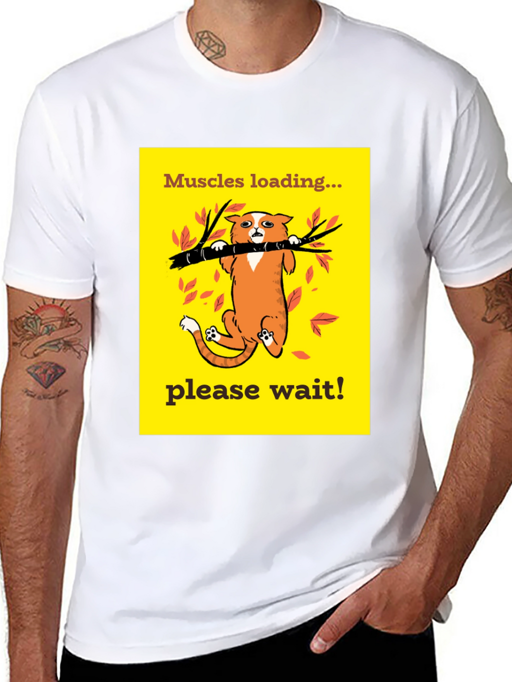 Muscles Loading Funny Cat Graphic Tee Shirt