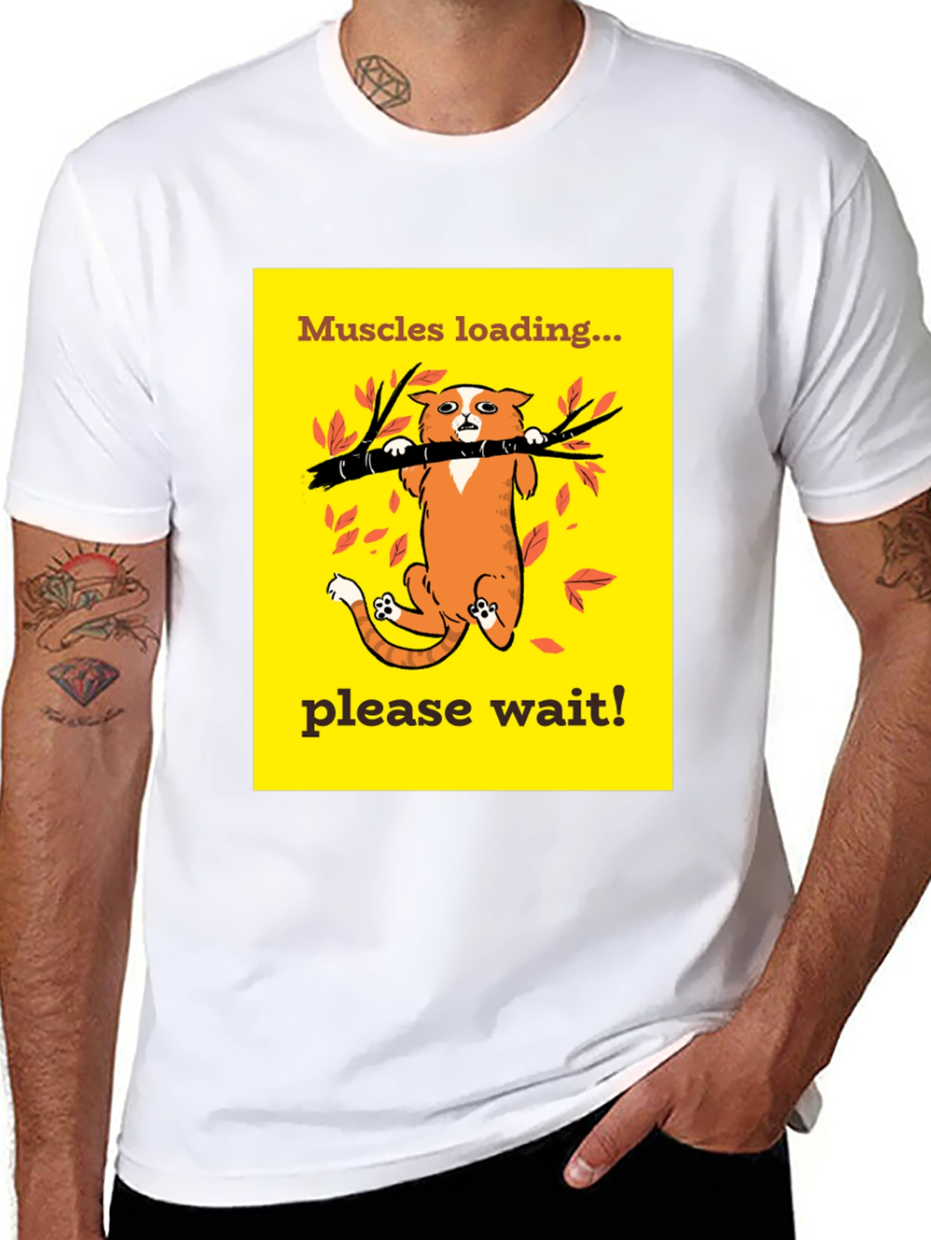 Muscles Loading Funny Cat Graphic Tee Shirt