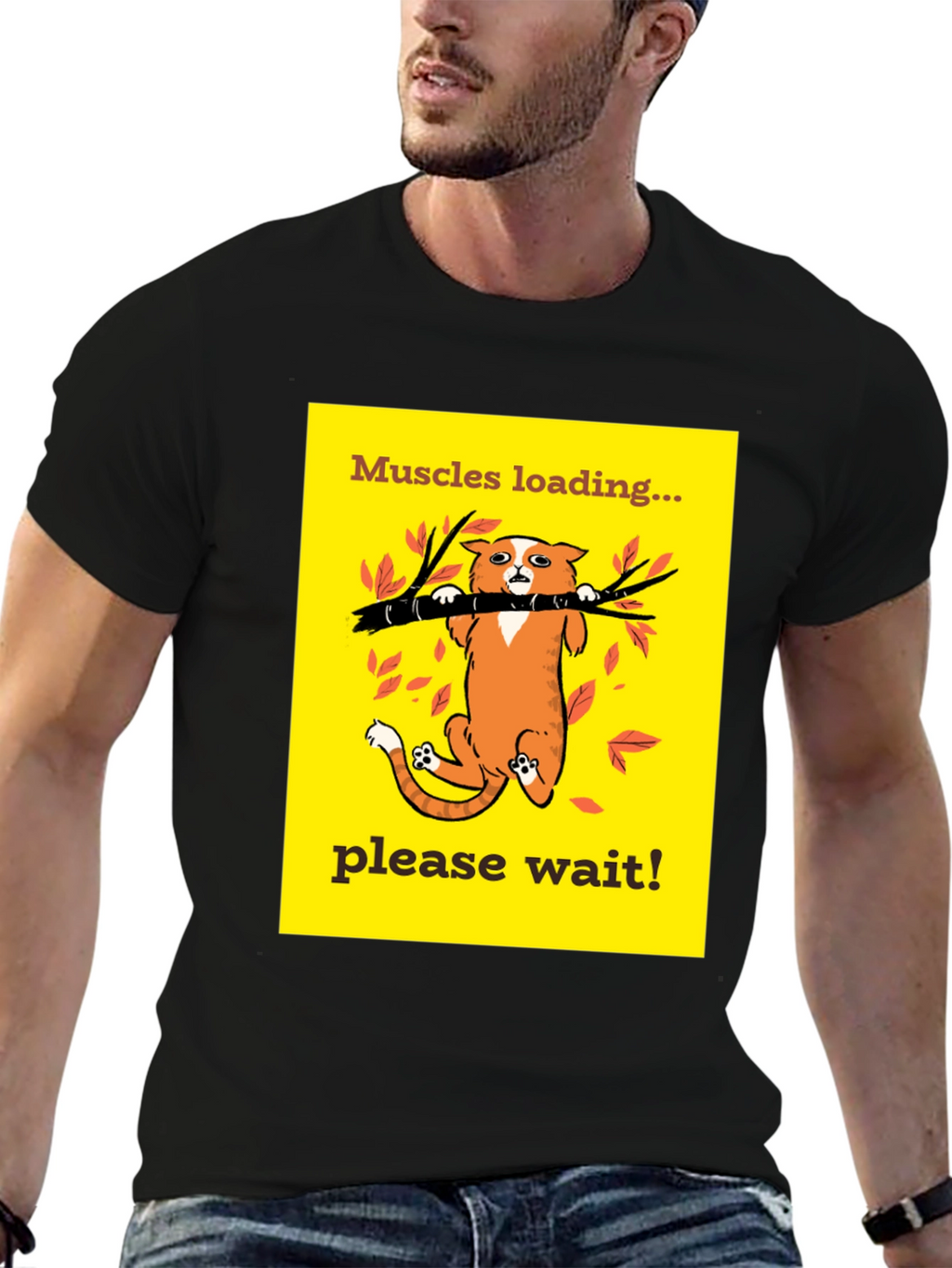 Muscles Loading Funny Cat Graphic Tee Shirt
