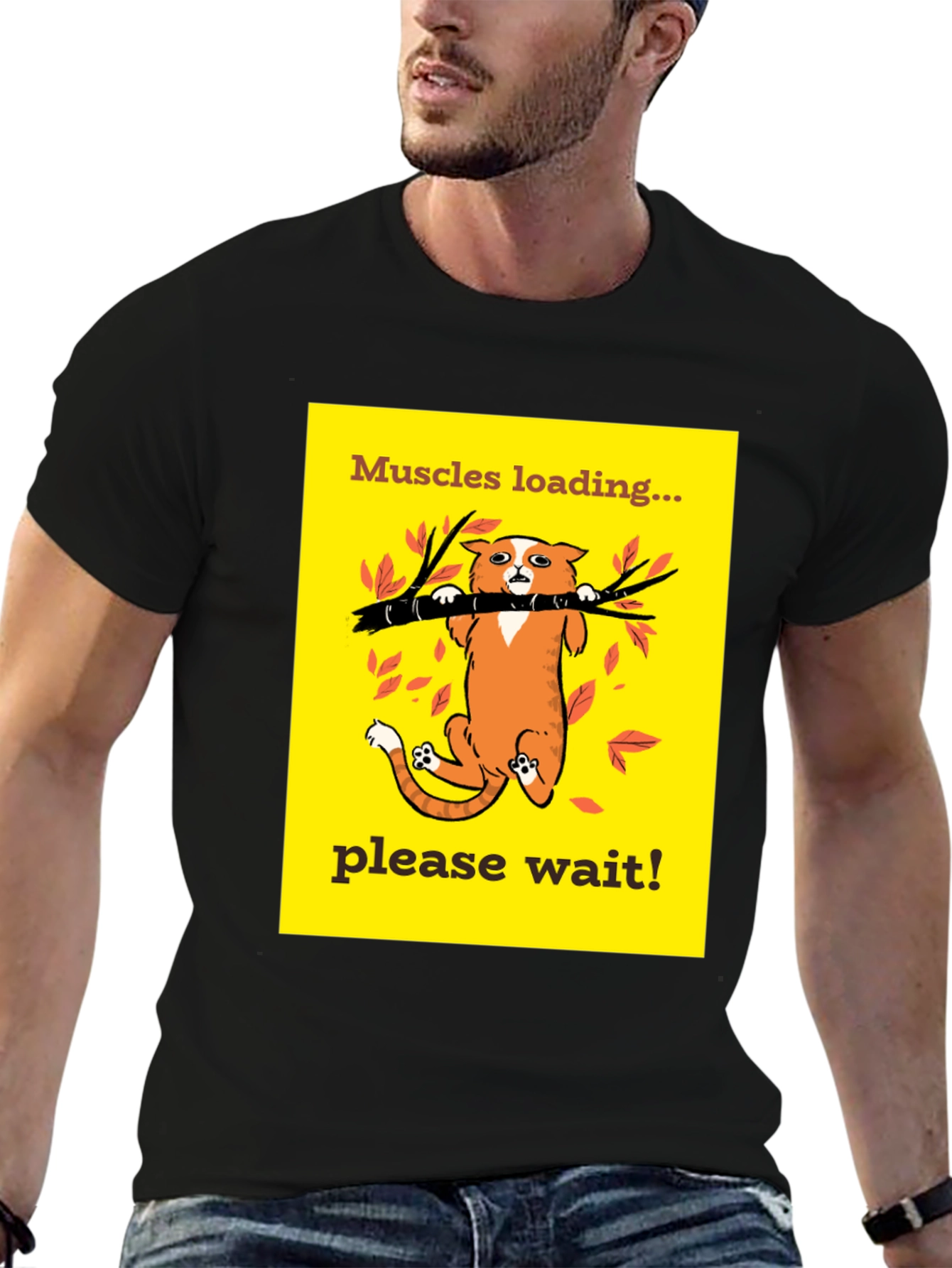 Muscles Loading Funny Cat Graphic Tee Shirt
