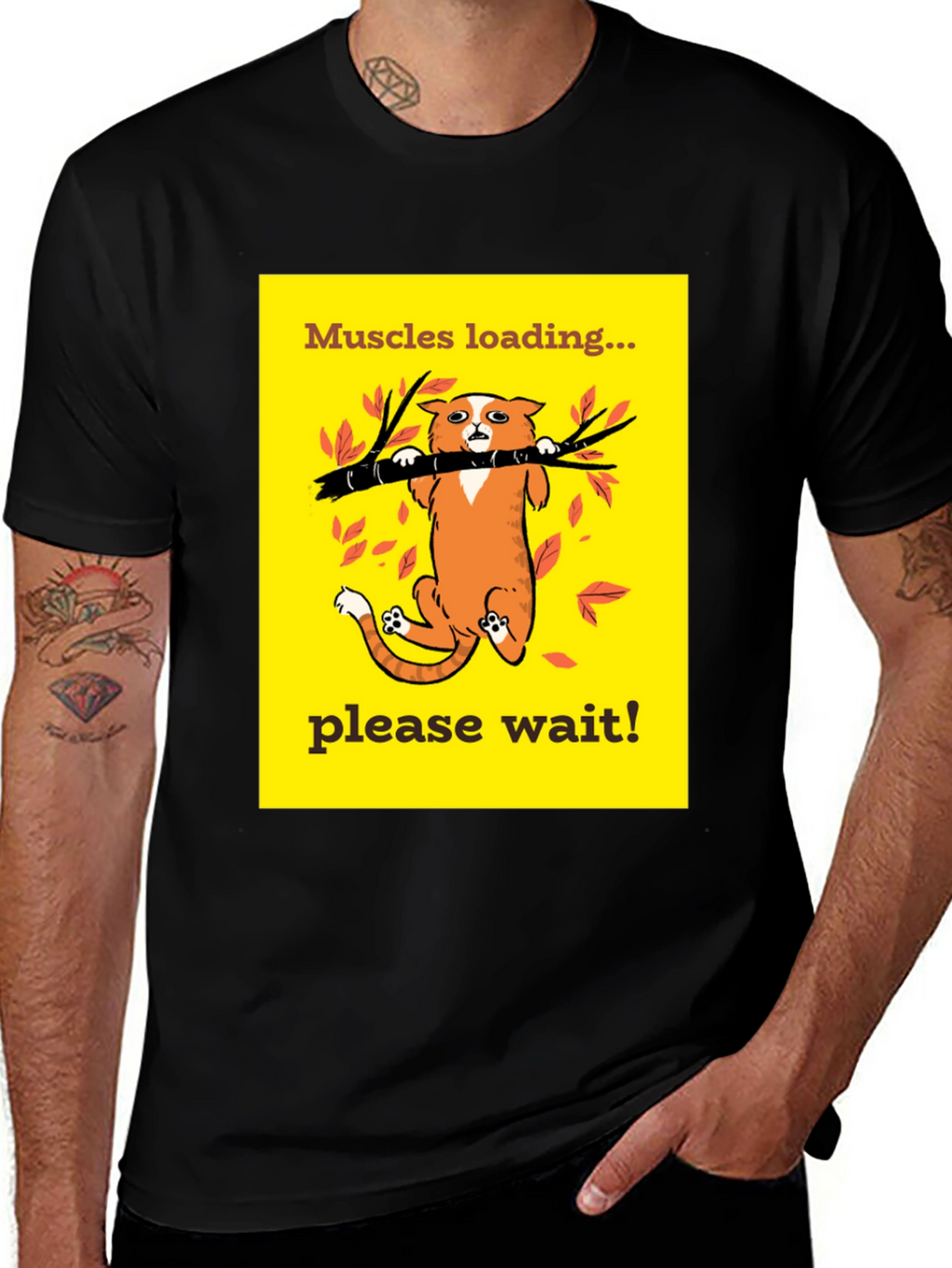 Muscles Loading Funny Cat Graphic Tee Shirt