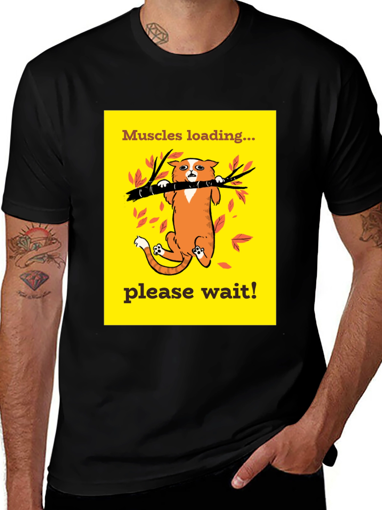 Muscles Loading Funny Cat Graphic Tee Shirt