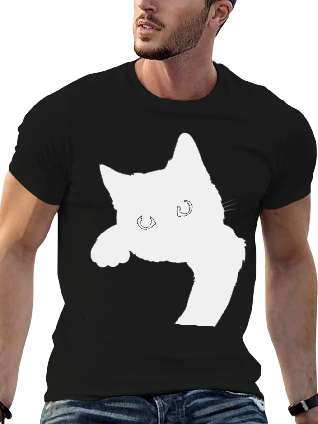 Black Cat Silhouette Graphic T-Shirt