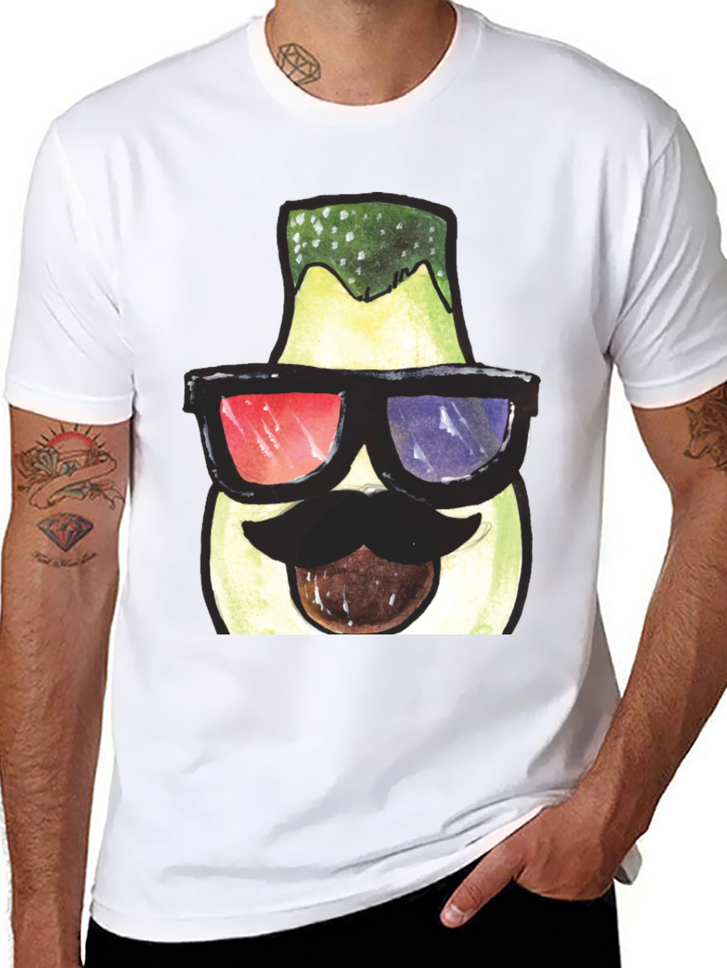 Funny Avocado 3D Glasses Graphic T-Shirt