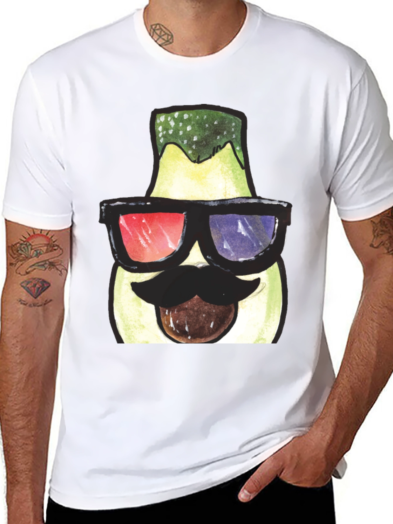 Funny Avocado 3D Glasses Graphic T-Shirt