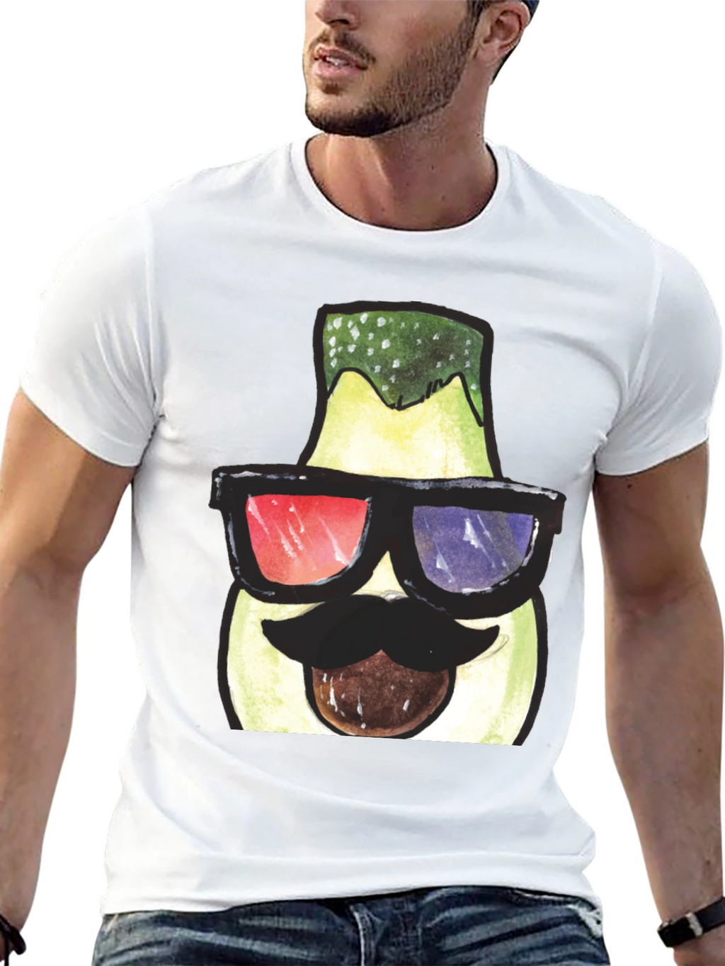 Funny Avocado 3D Glasses Graphic T-Shirt