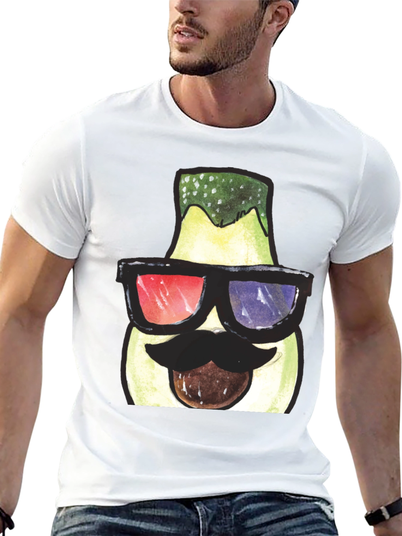 Funny Avocado 3D Glasses Graphic T-Shirt