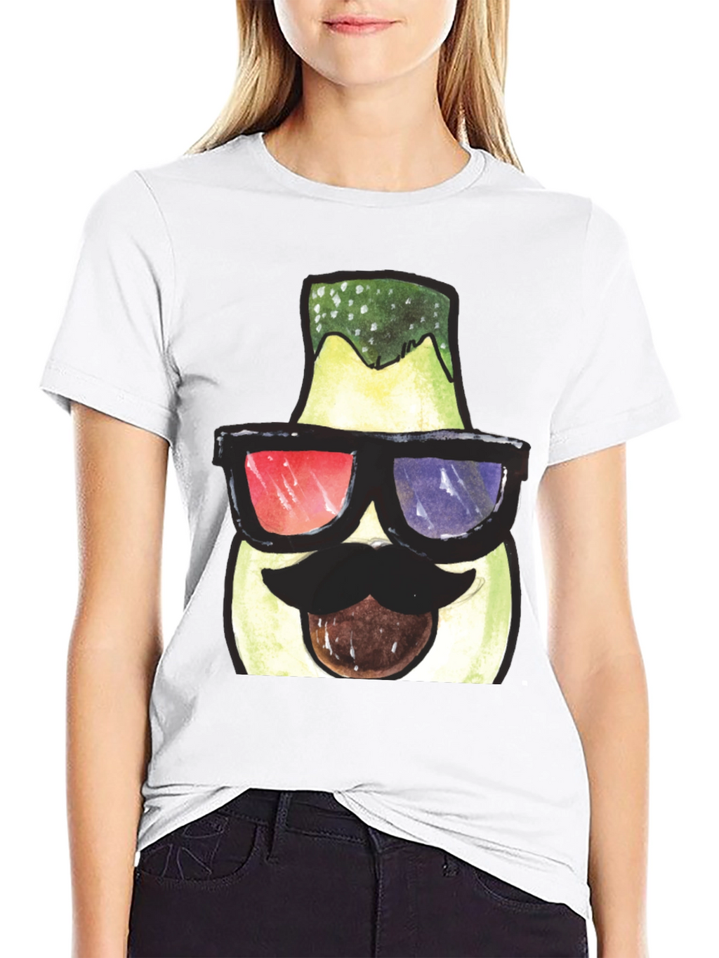Funny Avocado 3D Glasses Graphic T-Shirt