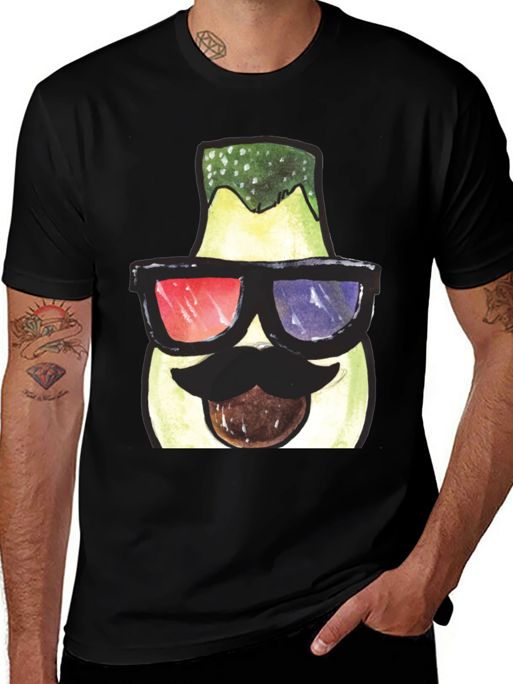 Funny Avocado 3D Glasses Graphic T-Shirt