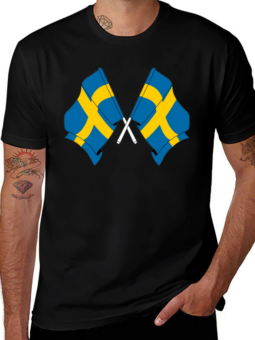 Sweden Flag Graphic T-Shirt - Black