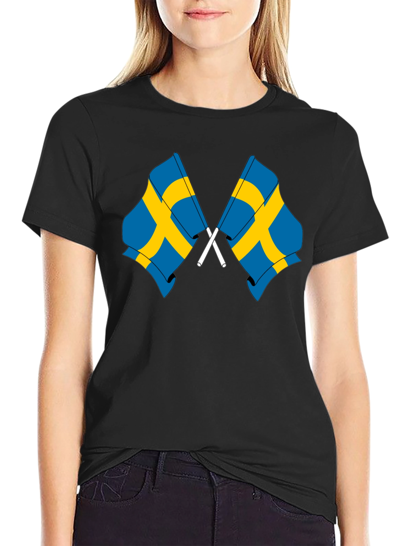 Sweden Flag Graphic T-Shirt - Black
