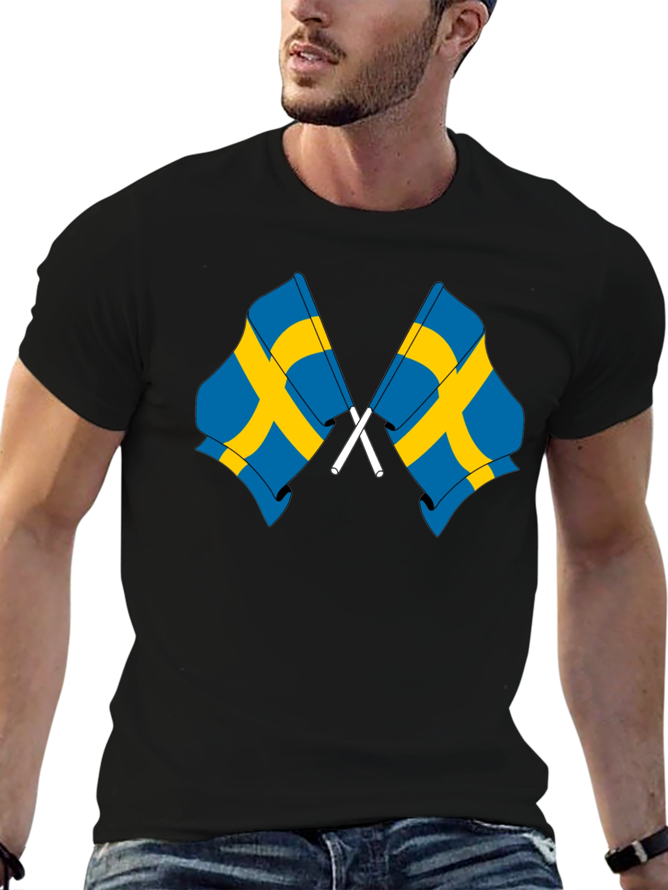 Sweden Flag Graphic T-Shirt - Black