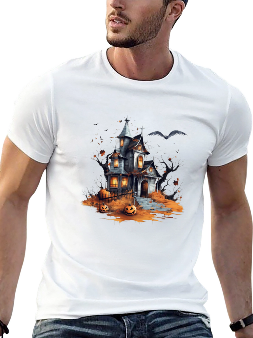 Spooky Halloween House Graphic T-Shirt
