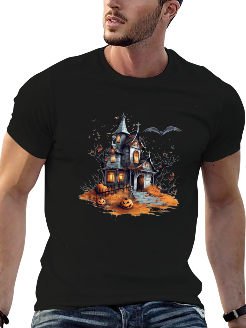 Spooky Halloween House Graphic T-Shirt