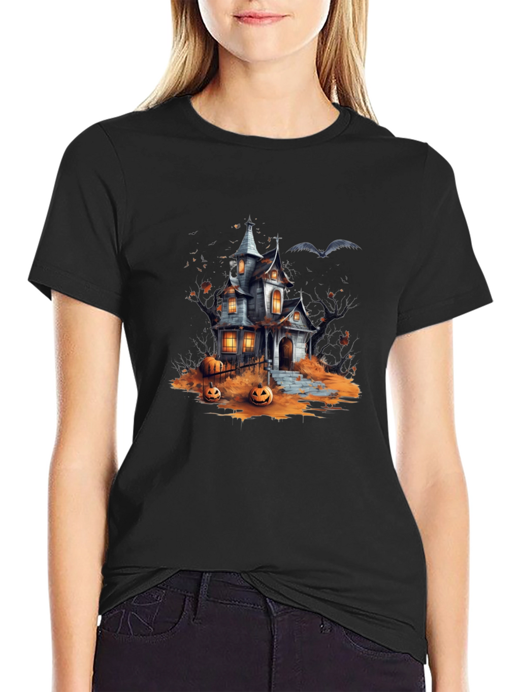 Spooky Halloween House Graphic T-Shirt