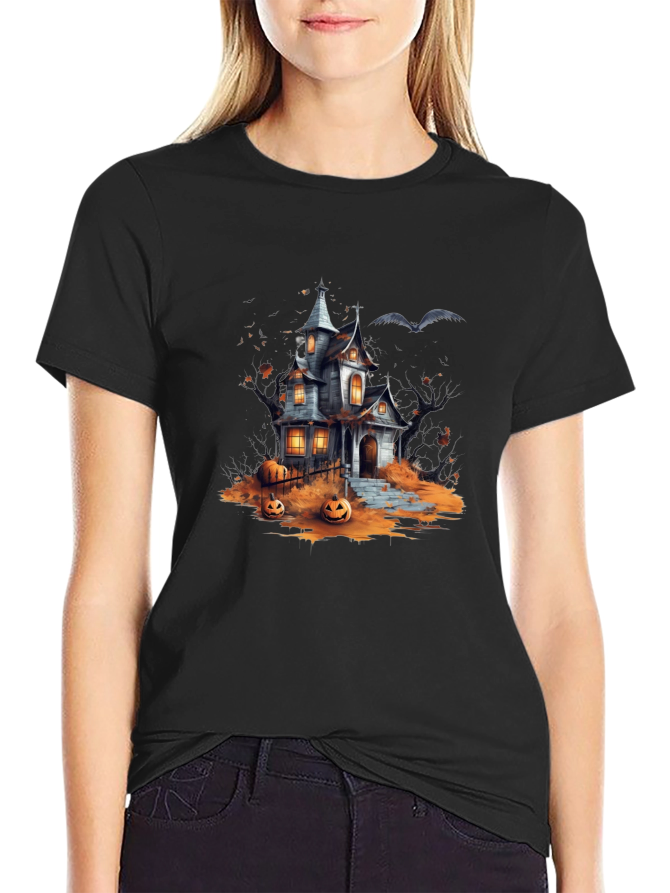 Spooky Halloween House Graphic T-Shirt