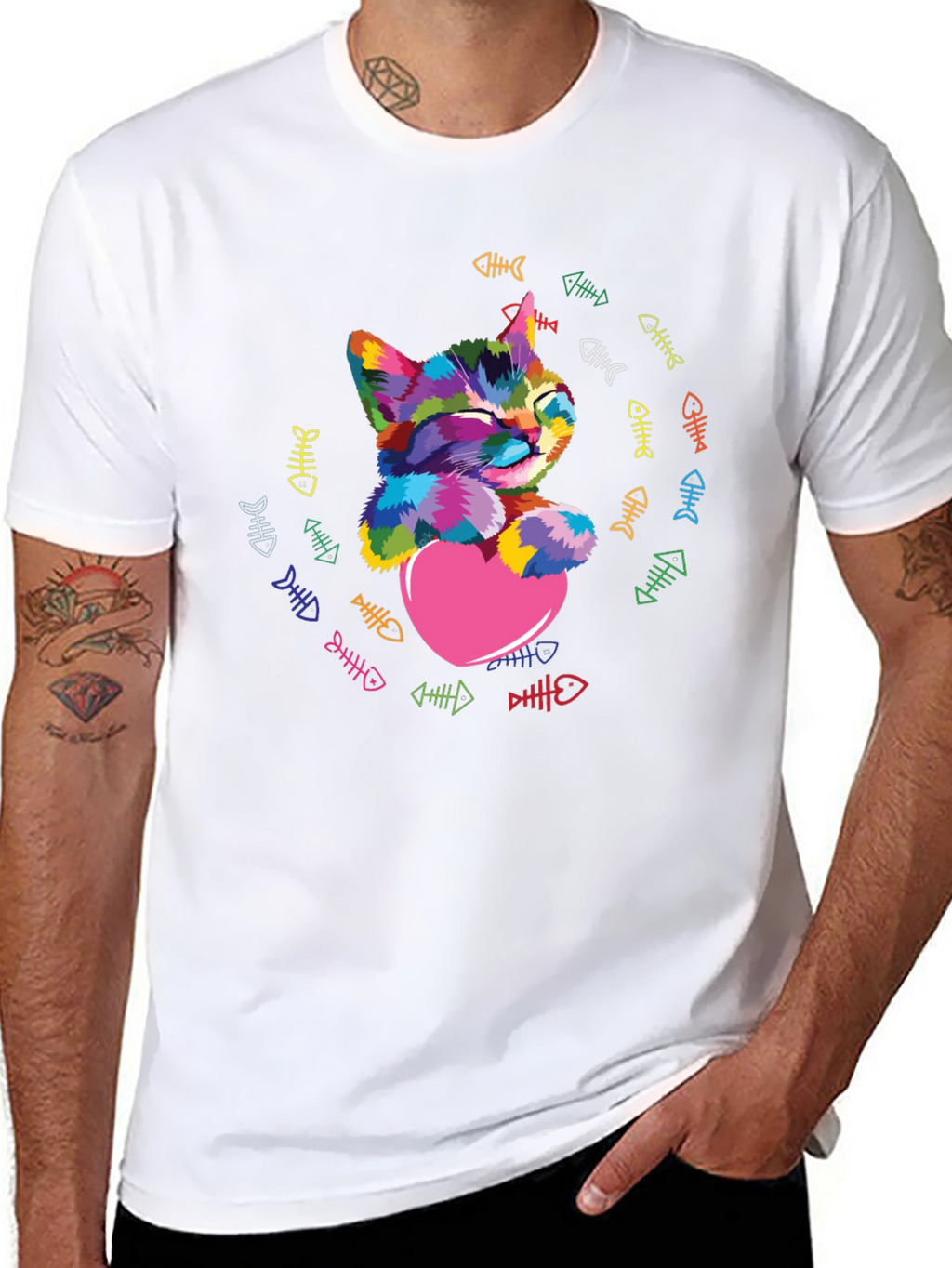 Colorful Cat Heart T-Shirt