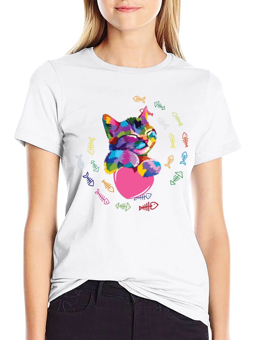 Colorful Cat Heart T-Shirt
