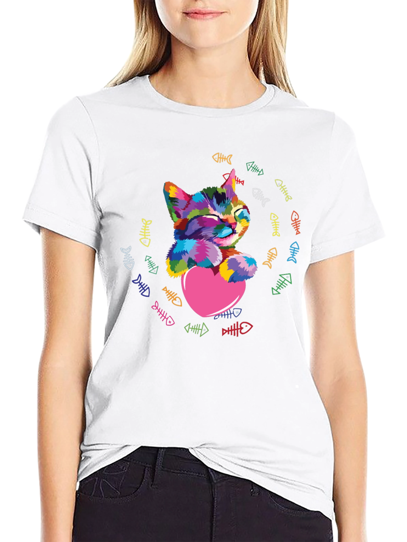 Colorful Cat Heart T-Shirt