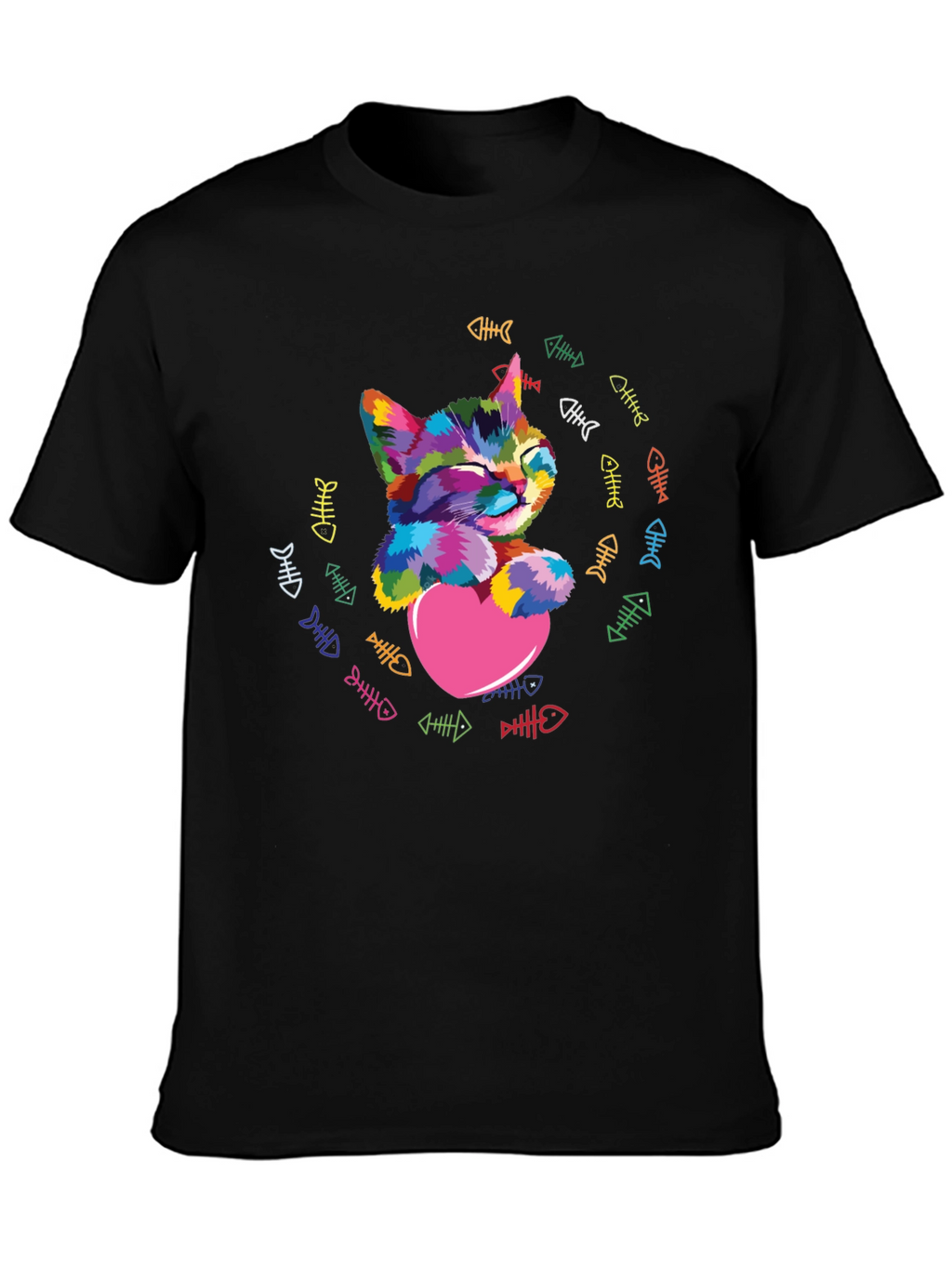 Colorful Cat Heart T-Shirt