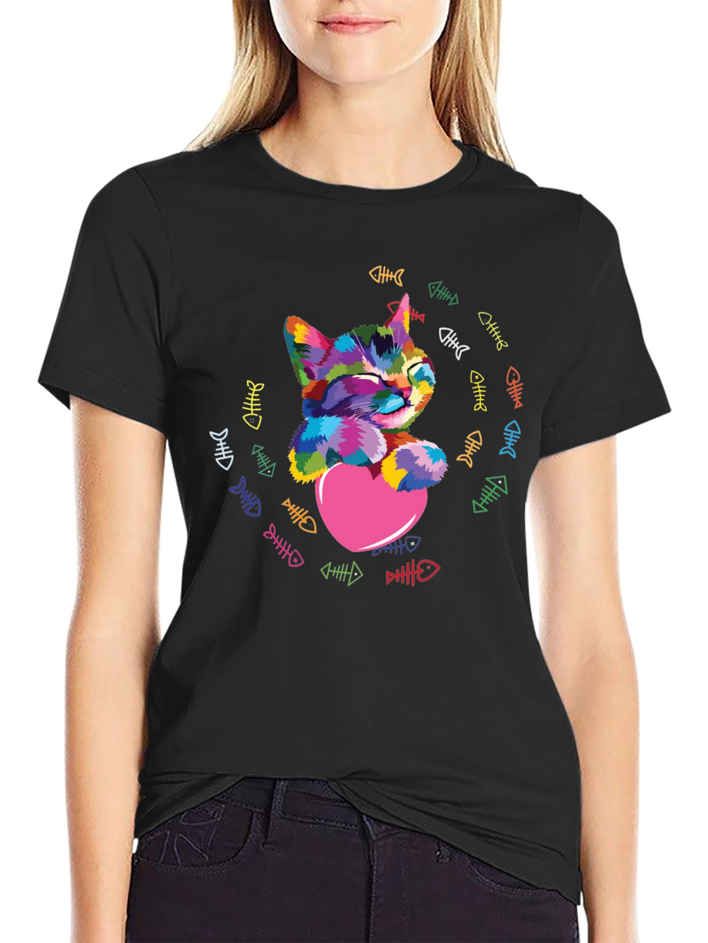 Colorful Cat Heart T-Shirt