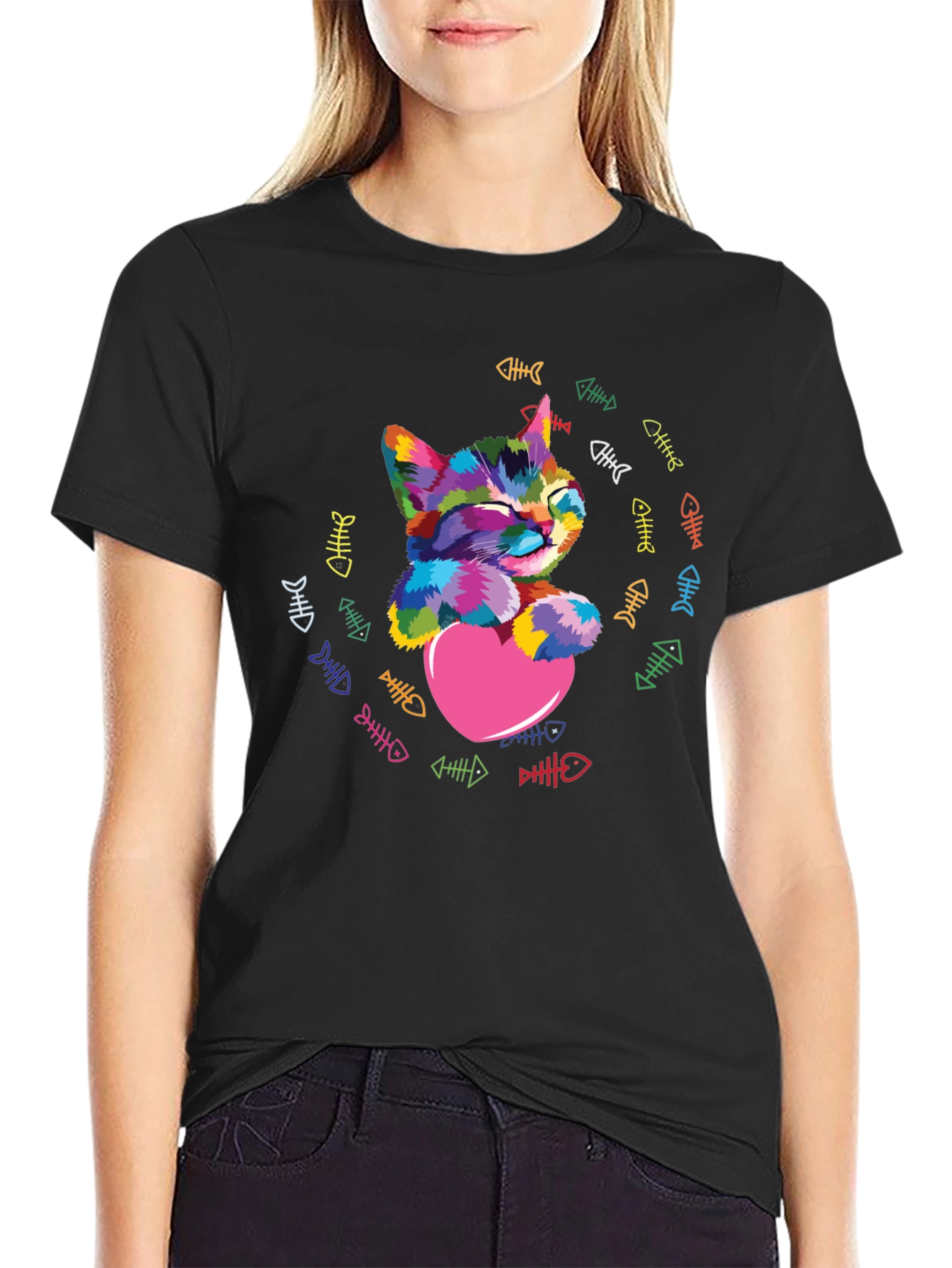 Colorful Cat Heart T-Shirt