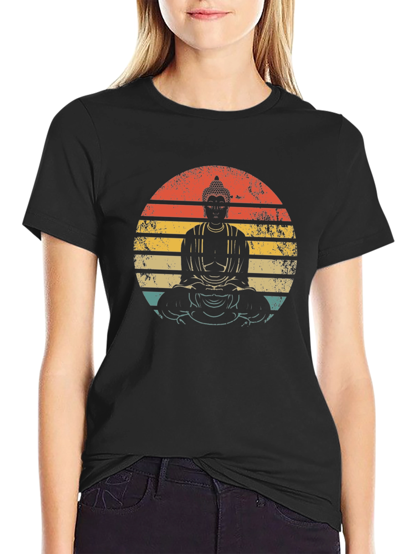 Buddha Sunset Graphic Tee - Unisex Black T-Shirt