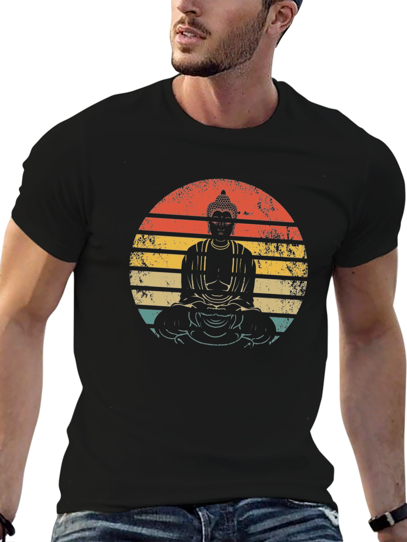 Buddha Sunset Graphic Tee - Unisex Black T-Shirt