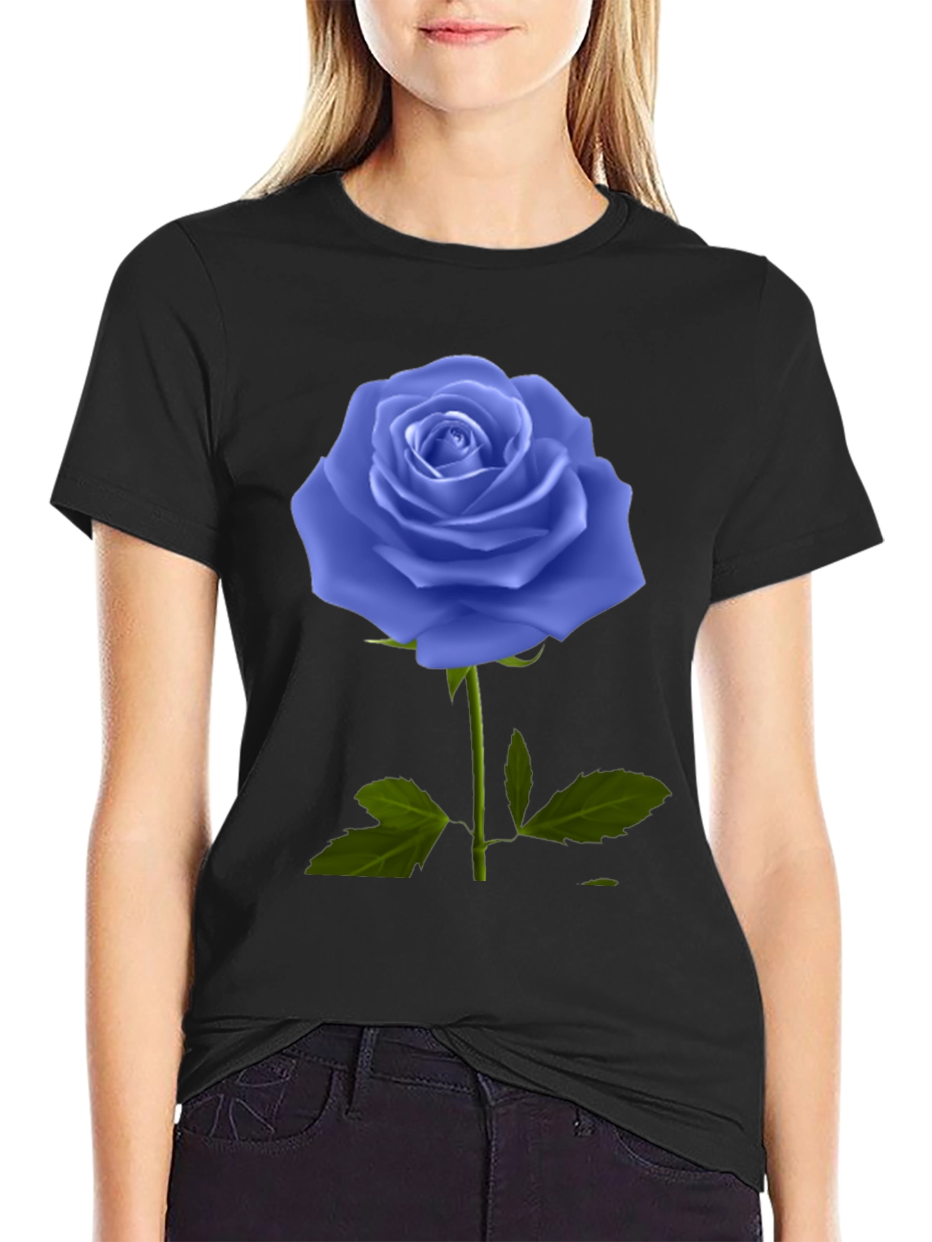 Blue Rose Graphic Tee - Unique Floral Design