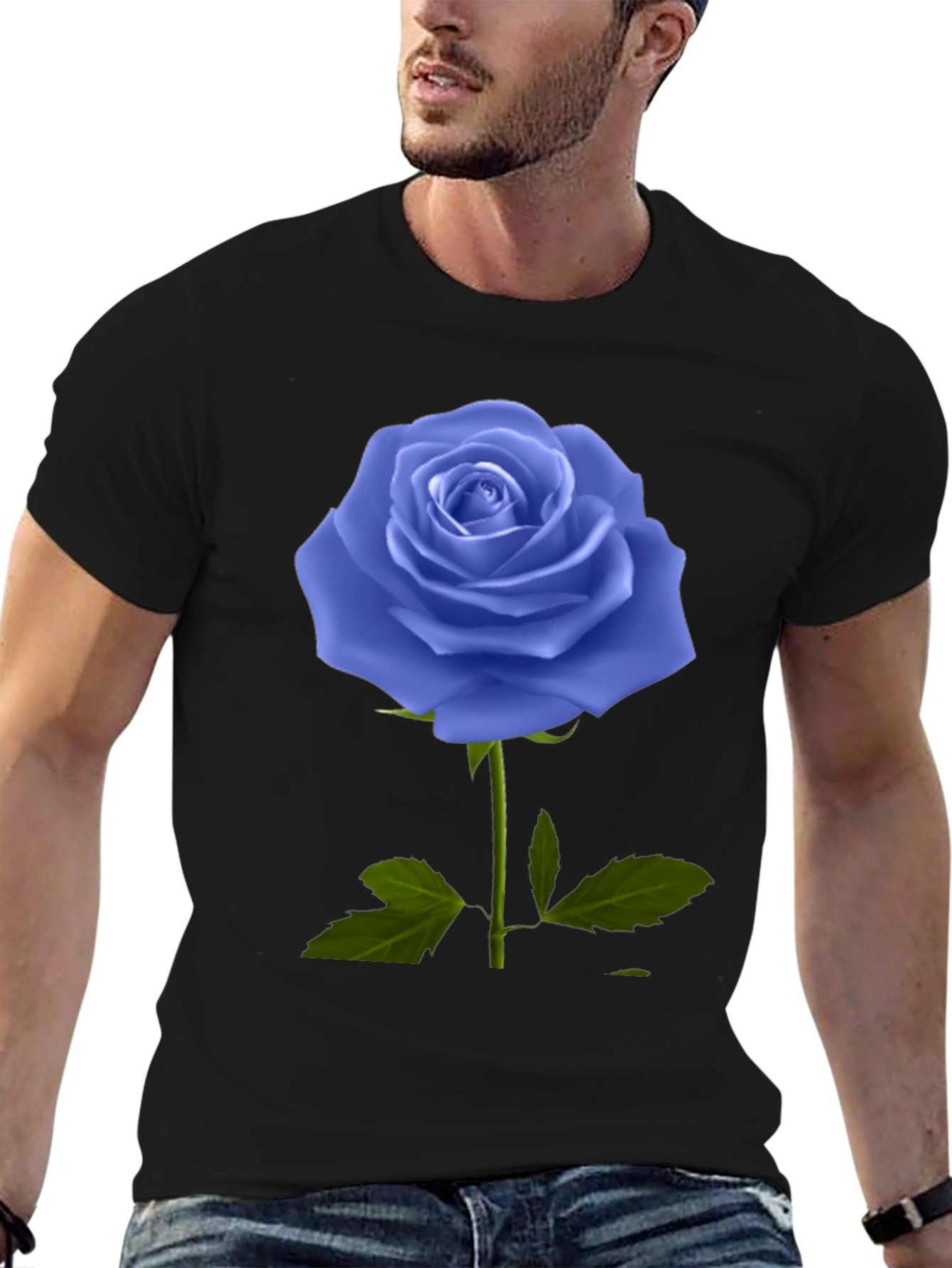 Blue Rose Graphic Tee - Unique Floral Design