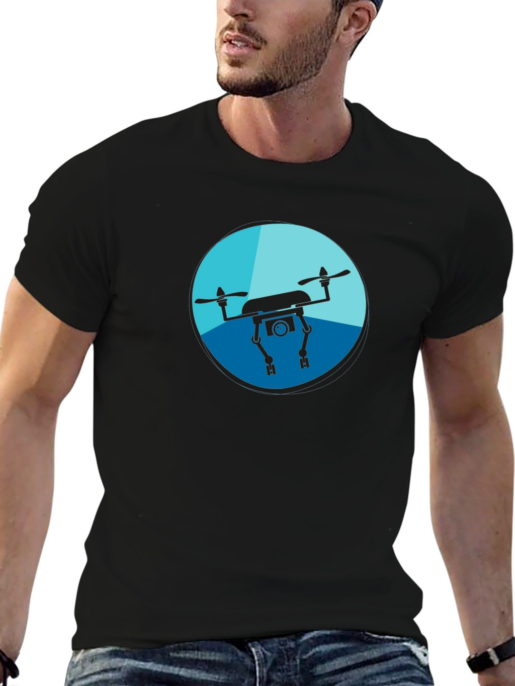 Drone Graphic Tee - Black Casual Shirt