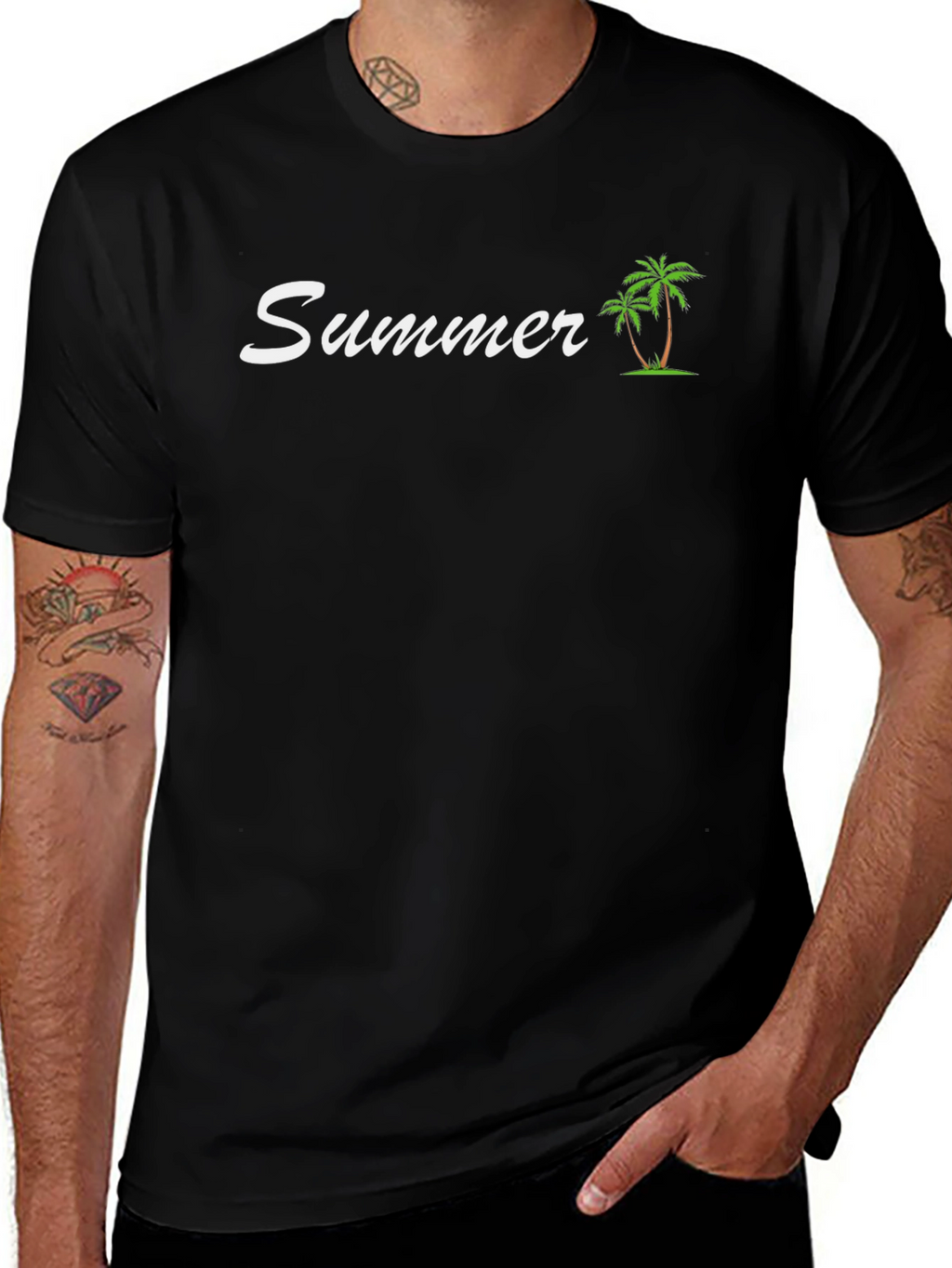 Summer Palm Tree Black T-Shirt