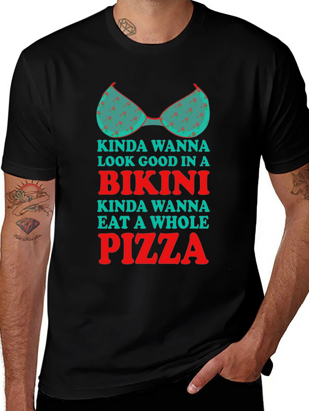 Bikini Pizza Graphic Tee - Humorous T-Shirt