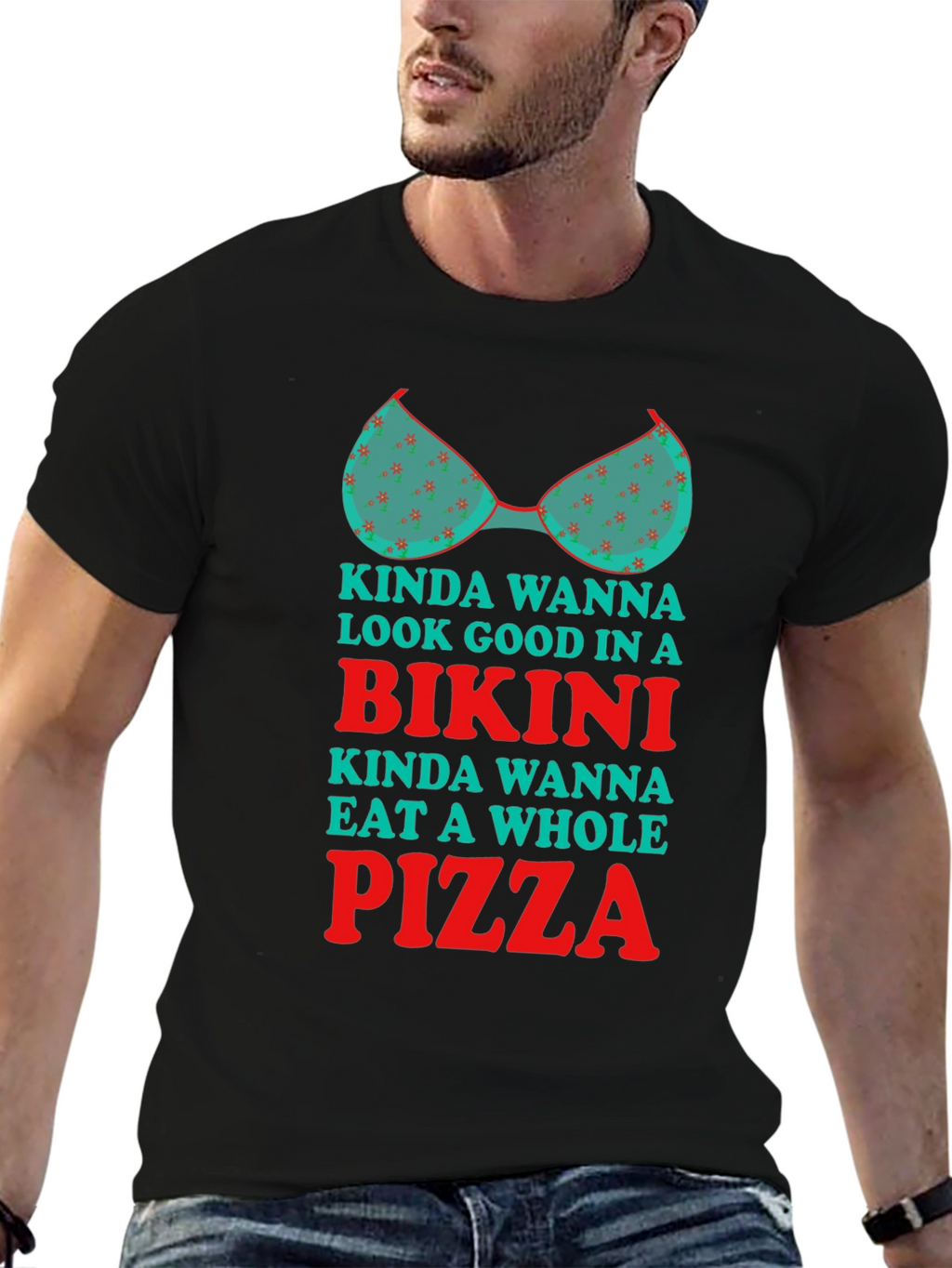 Bikini Pizza Graphic Tee - Humorous T-Shirt