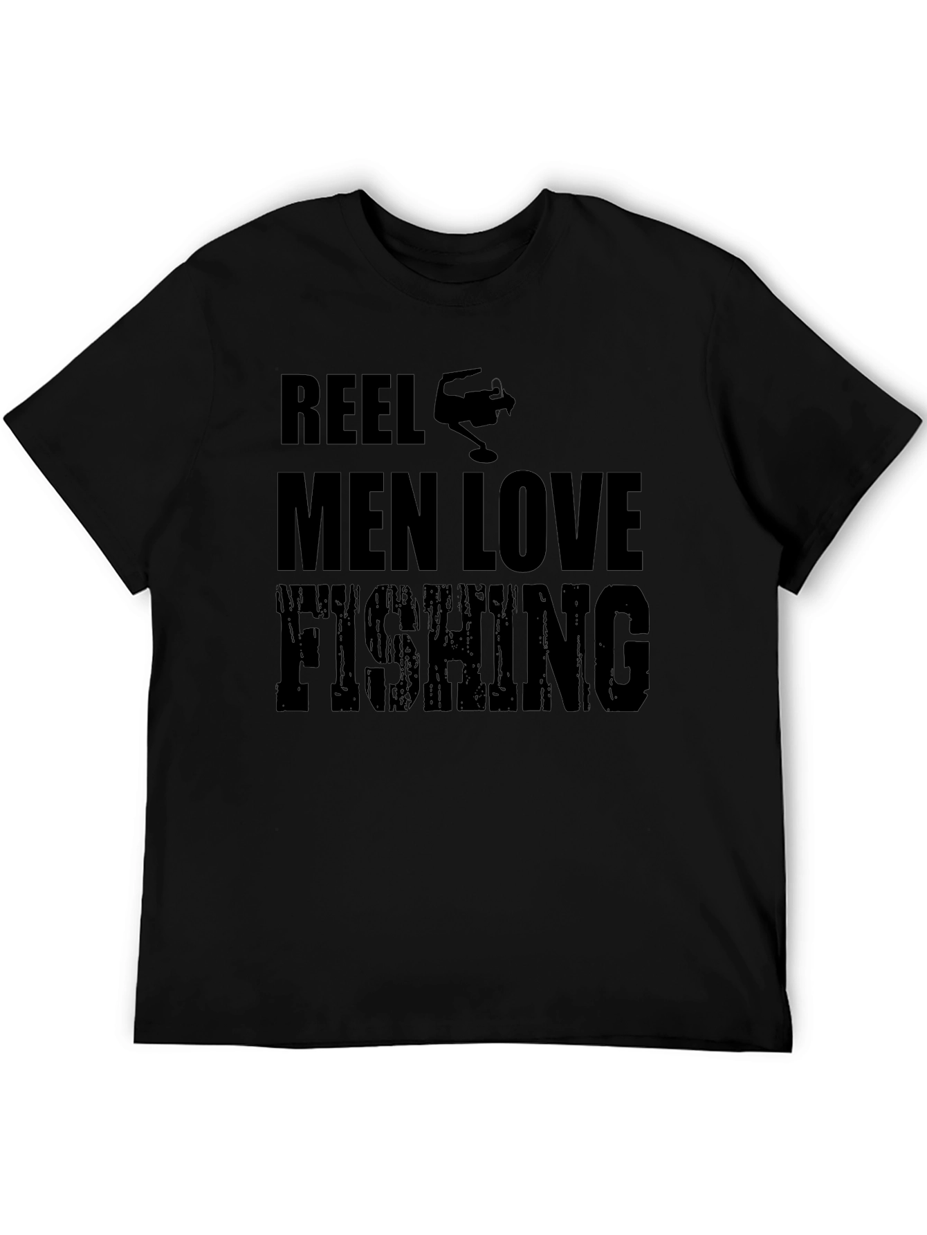 Reel Men Love Fishing Graphic Tee - Black Cotton T-Shirt