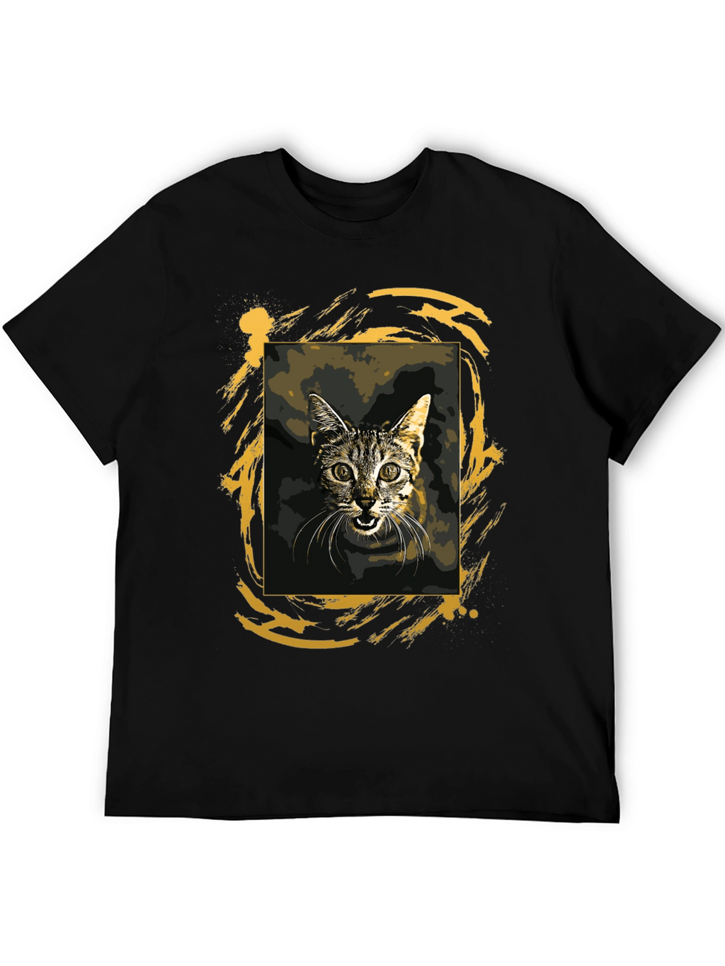 Cat Graphic Tee - Black Cotton T-Shirt